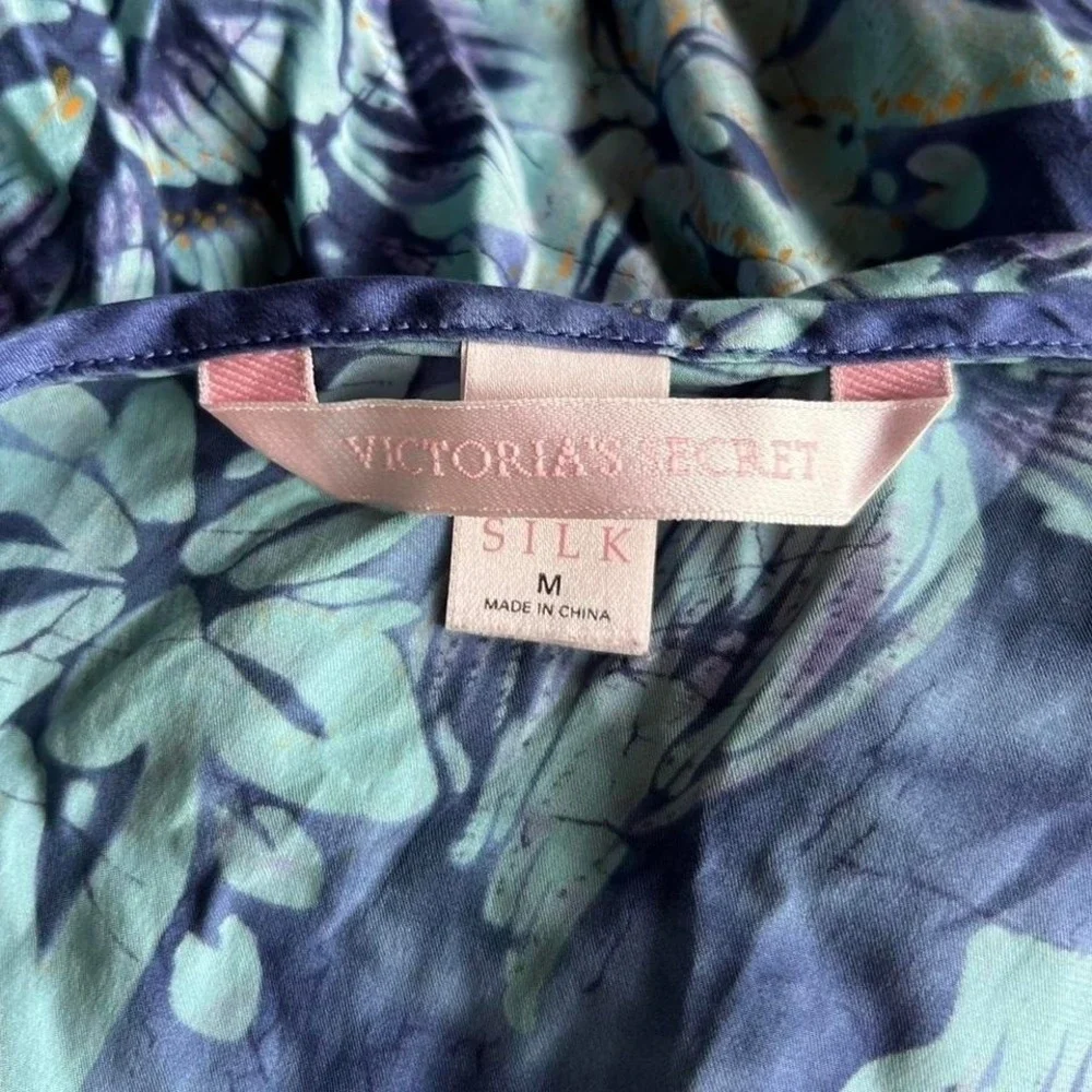 Vtg Y2K 2000 Victoria's Secret 100% Silk Slip Dress Babydoll Cami Blue Lingerie - Picture 7 of 8